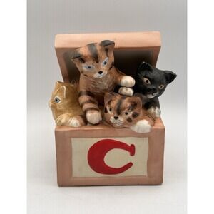 Vintage 1981 MANN Cats In The Box Ceramic Music Box